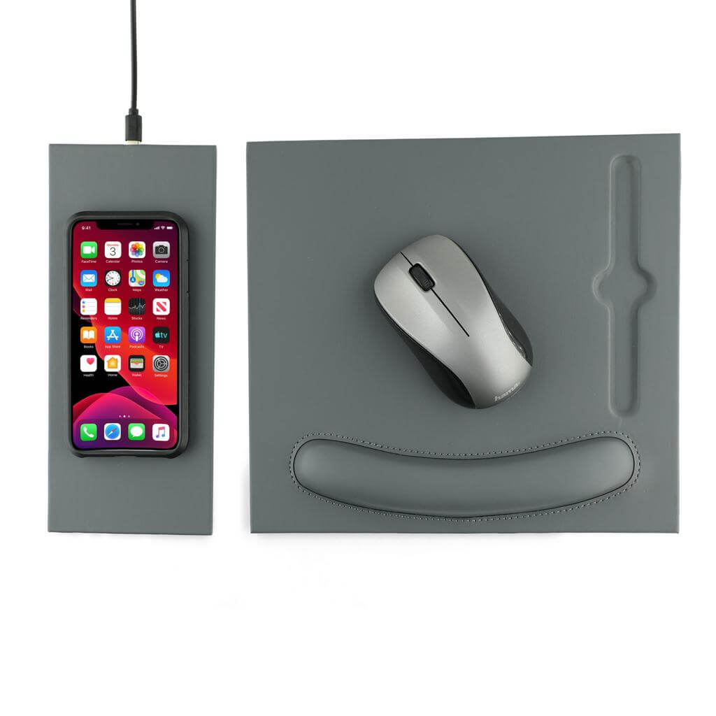 DOBERAN - @memorii 10W Wireless Charger PU Mouse Pad - Dark Grey