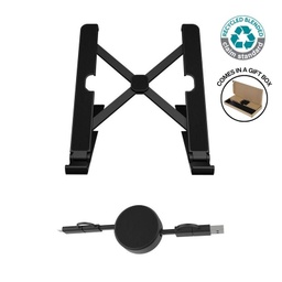 [MTST 1167] BRELA - @memorii Set of Recycled Laptop Stand and retractable cable - Black