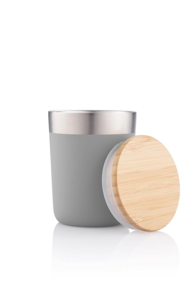 LAREN - Vacuum Coffee Tumbler With Bamboo Lid - Grey