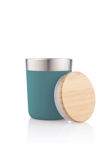 LAREN - Vacuum Coffee Tumbler With Bamboo Lid - Aqua Green