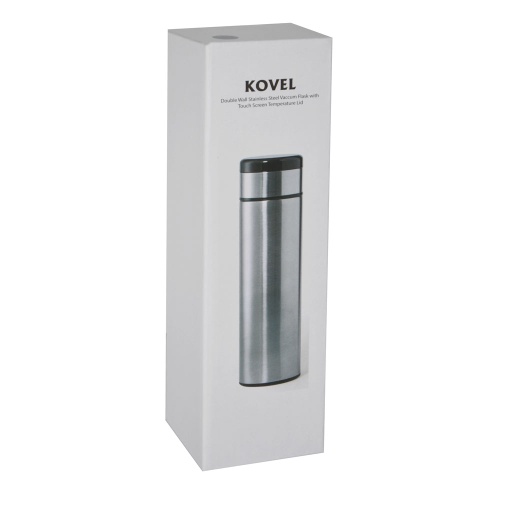 KOVEL - Giftology Double Walled Insulated Flask with Temperature Lid - Silver