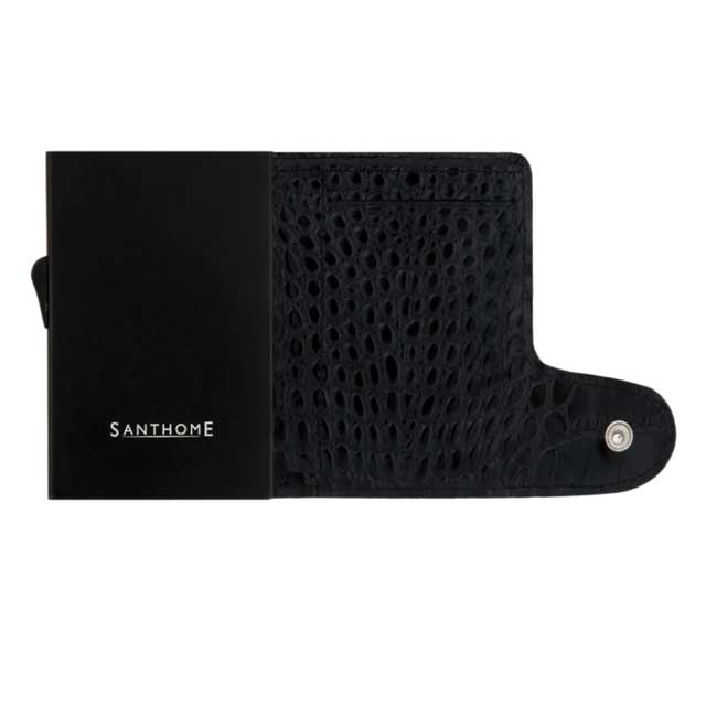 CIKAW - SANTHOME Genuine Leather RFID Cards Wallet Black