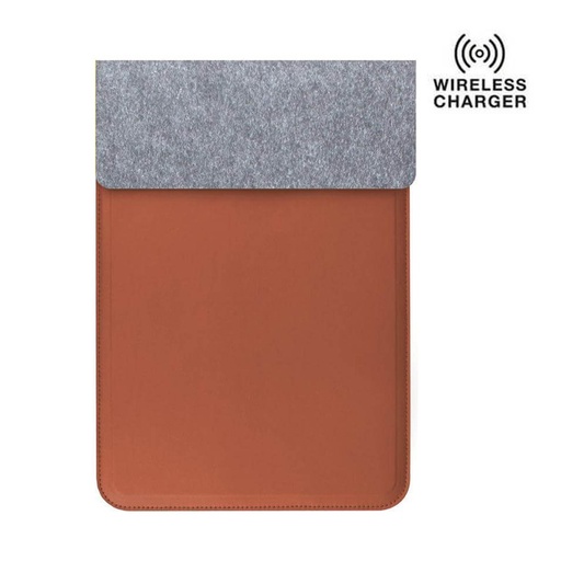 [ITWC 1196] CAMDEN - Giftology 14" Felt Laptop Sleeve With 15W Magnetic Charger - Tan