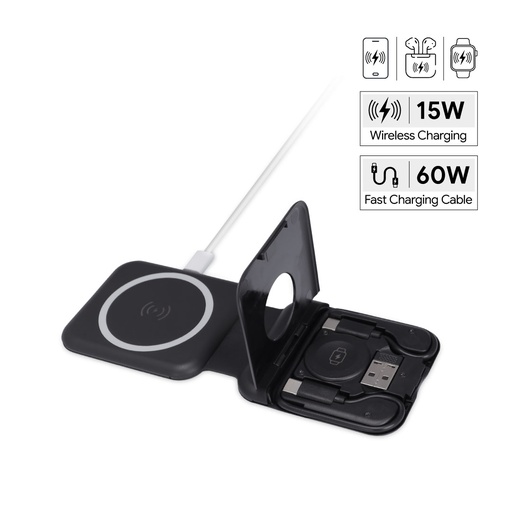 [ITWC 1242] TURIN - @memorii Foldable 2-in-1 Wireless Charger and Multicable Set - Black